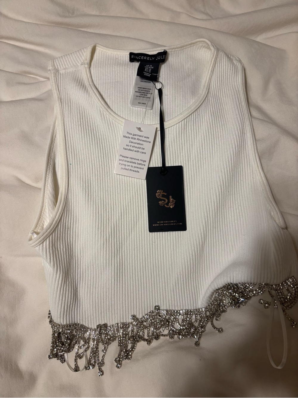 White crop top with Rhinestones